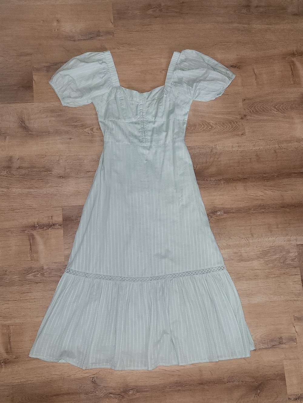 Pale Blue Puff-Sleeve Midi Dress with Ruffled Hem - Picture 1 of 8
